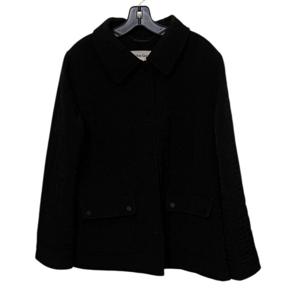 Calvin Klein Black Quilted Utility Barn Jacket Coat Womens Size Large Lined